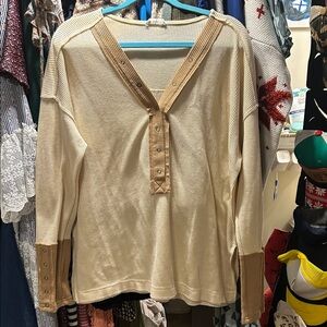 Beige and Brown Waffle Knit Top